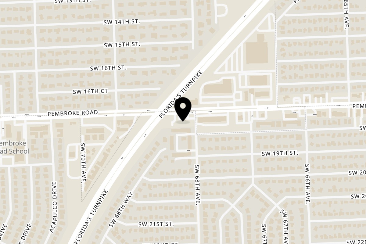 Map showing the location of Famous Fish & Chicken on 6810 Pembroke Rd in Miramar